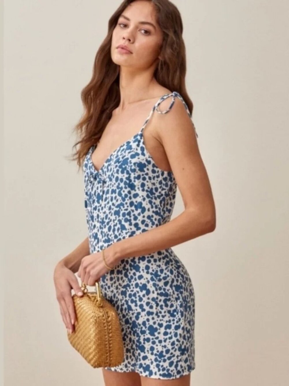 Reformation S Blue White Chandler Mini Dress Adjustable Spaghetti Straps